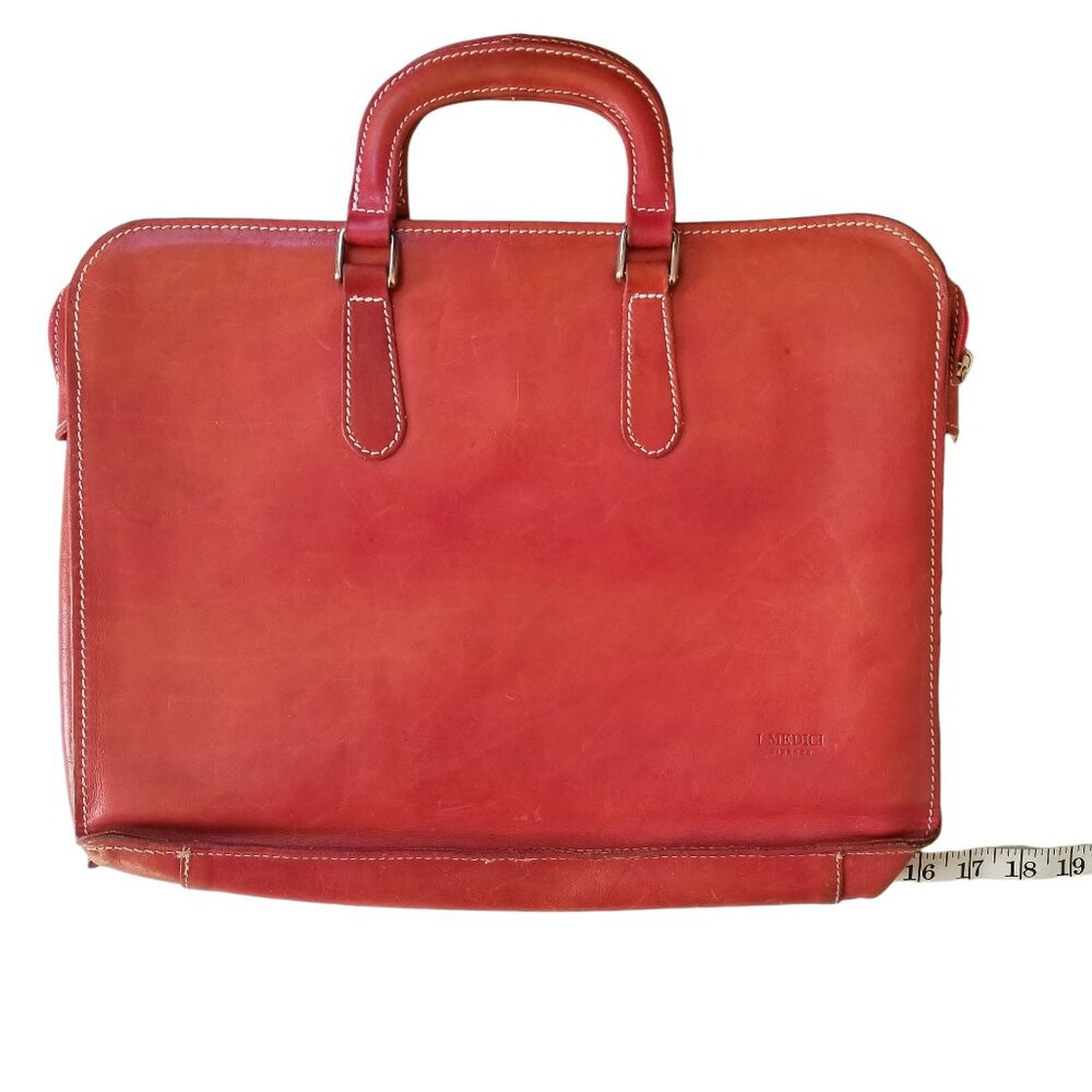 I Medici Leather Briefcase & Laptop Bag Rare Red Italian Leather Bag w/ Strap - Picture 10 of 12